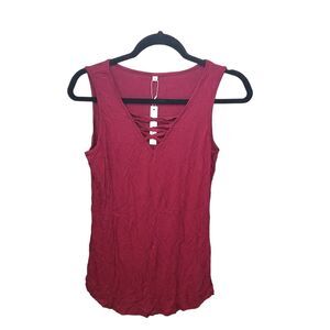 WNeedU Womens Sz S Red Solid Sleeveless Blouse